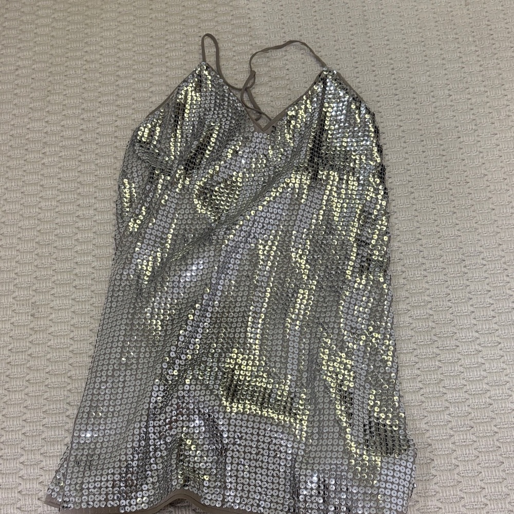 NBD Silver Sequin Mini Dress